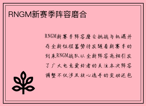 RNGM新赛季阵容磨合