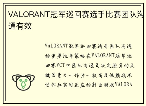 VALORANT冠军巡回赛选手比赛团队沟通有效