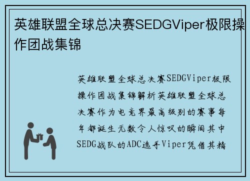 英雄联盟全球总决赛SEDGViper极限操作团战集锦