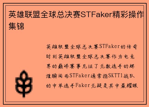 英雄联盟全球总决赛STFaker精彩操作集锦