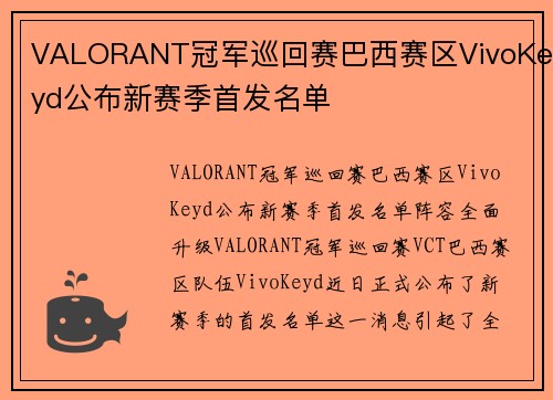 VALORANT冠军巡回赛巴西赛区VivoKeyd公布新赛季首发名单